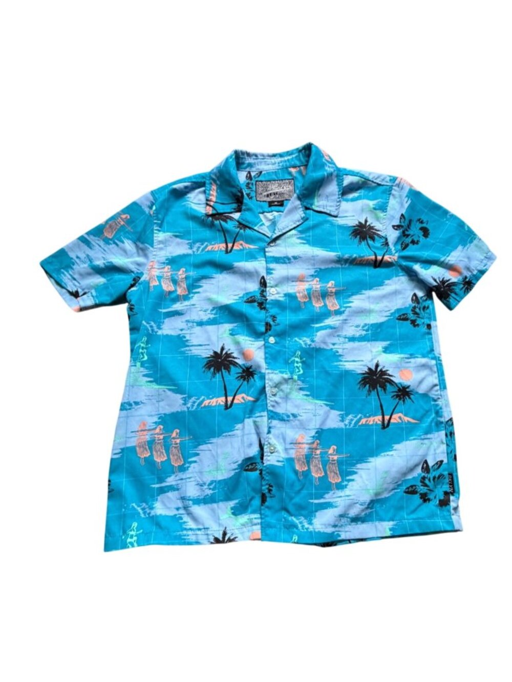 Brooklyn Cloth MFG Co Mens Hawaiian Style Button Front Shirt-Blue-M-GUC